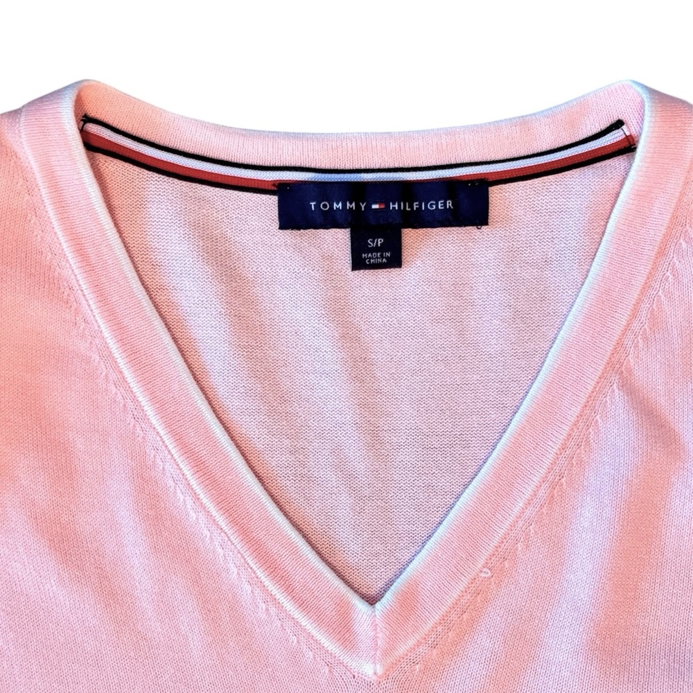 Tommy Hilfiger Pink V-Neck Sweater with White Trim